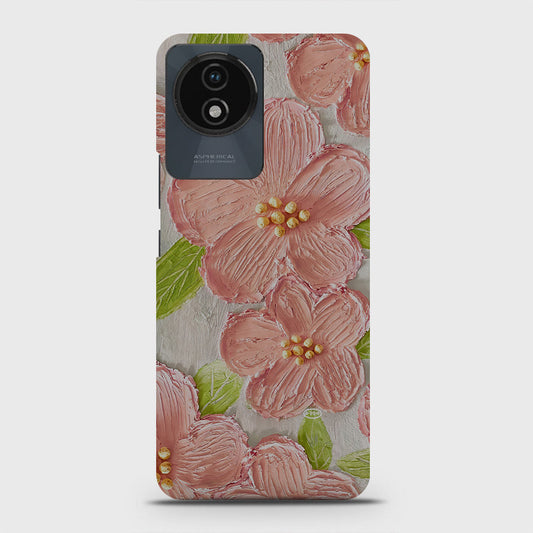 Vivo Y02 Cover - Floral Series - Design 9 - Pink & Green - Matte Finish - Snap On Hard Case with LifeTime Colors Guarantee