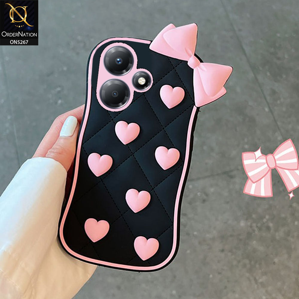 Infinix Hot 30 Play Cover - Pink - 3D Pink Heart with Bow-Knot Design Soft Protective Case