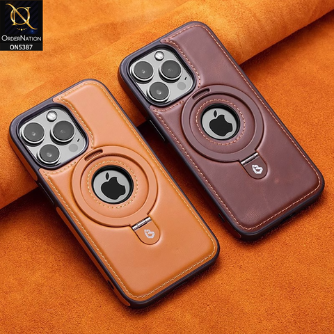 Samsung Galaxy S23 Ultra 5G Cover - Brown - Luxury Leather Case Supports Magsafe Wireless Charging, Kickstand Bracket Holder Soft Border Case