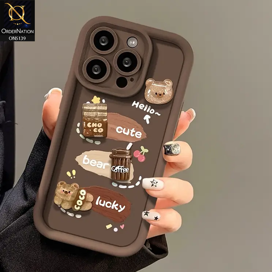 iPhone 14 Pro - Brown - Trendy 3D Cute Cartoon And Coffee Chocolate Soft Silicon Shockproof Case With Camera Protection