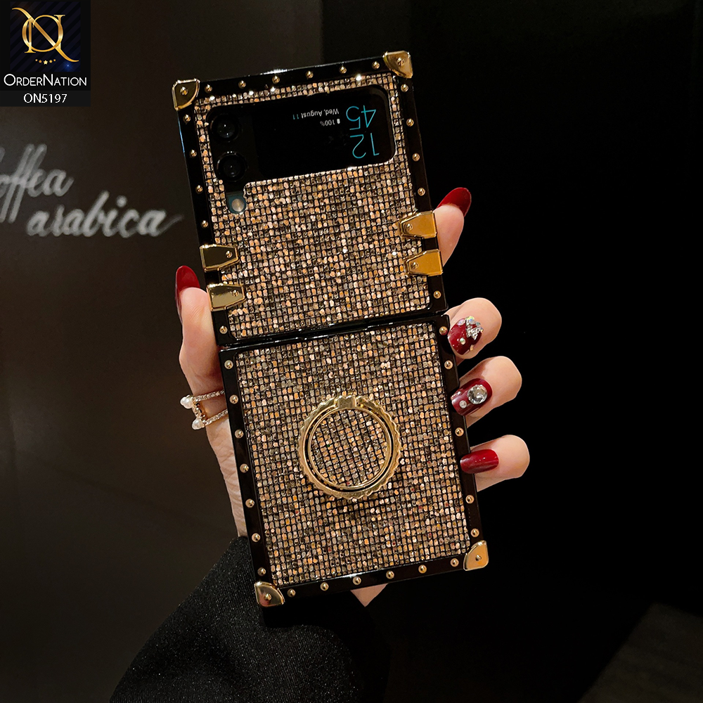 Samsung Galaxy Z Flip 3 5G Cover - Golden - Luxury Bling Cover Square Glitter Phone Case