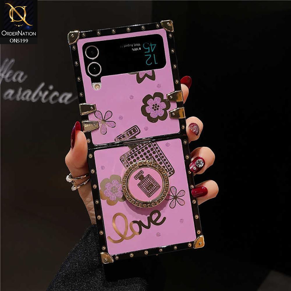 Samsung Galaxy Z Flip 3 5G Cover - Pink - Luxuary Soft TPU Case with Perfume Bottle Print