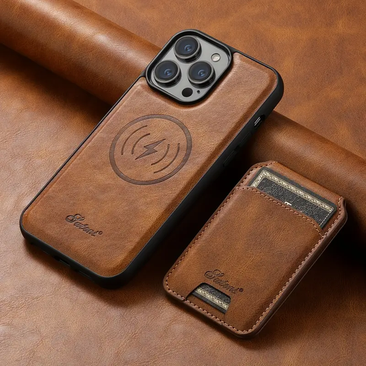 iPhone 13 Pro Max Cover - Brown - Luxuary Leather Case with Magnetic Wallet and Kick Stand Holder