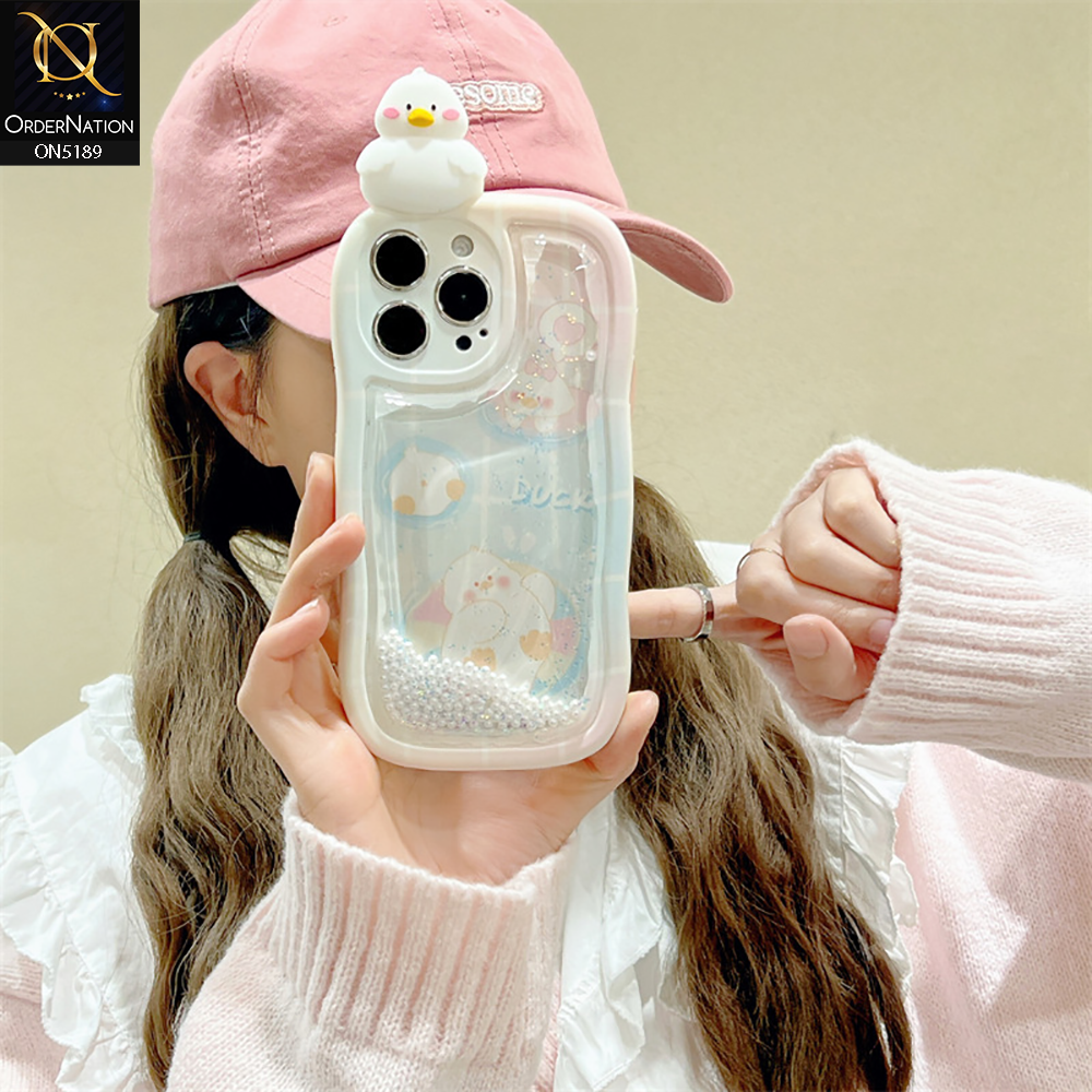 iPhone 13 Pro Max Cover - Design 1 - 3D Cute Cartoon Doll Bling Liquid Glitter Floating Pearls Shockproof Protective Soft Case