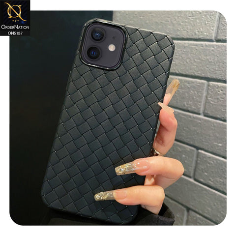 iPhone 12 Cover - Black - New Woven Design Leather Feel Soft TPU Case