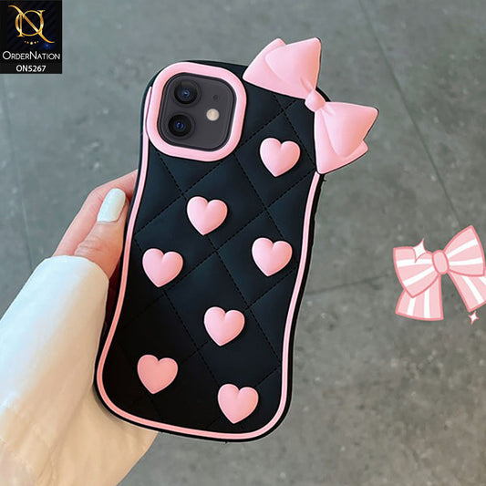 iPhone 12 Pro Cover - Pink - 3D Pink Heart with Bow-Knot Design Soft Protective Case