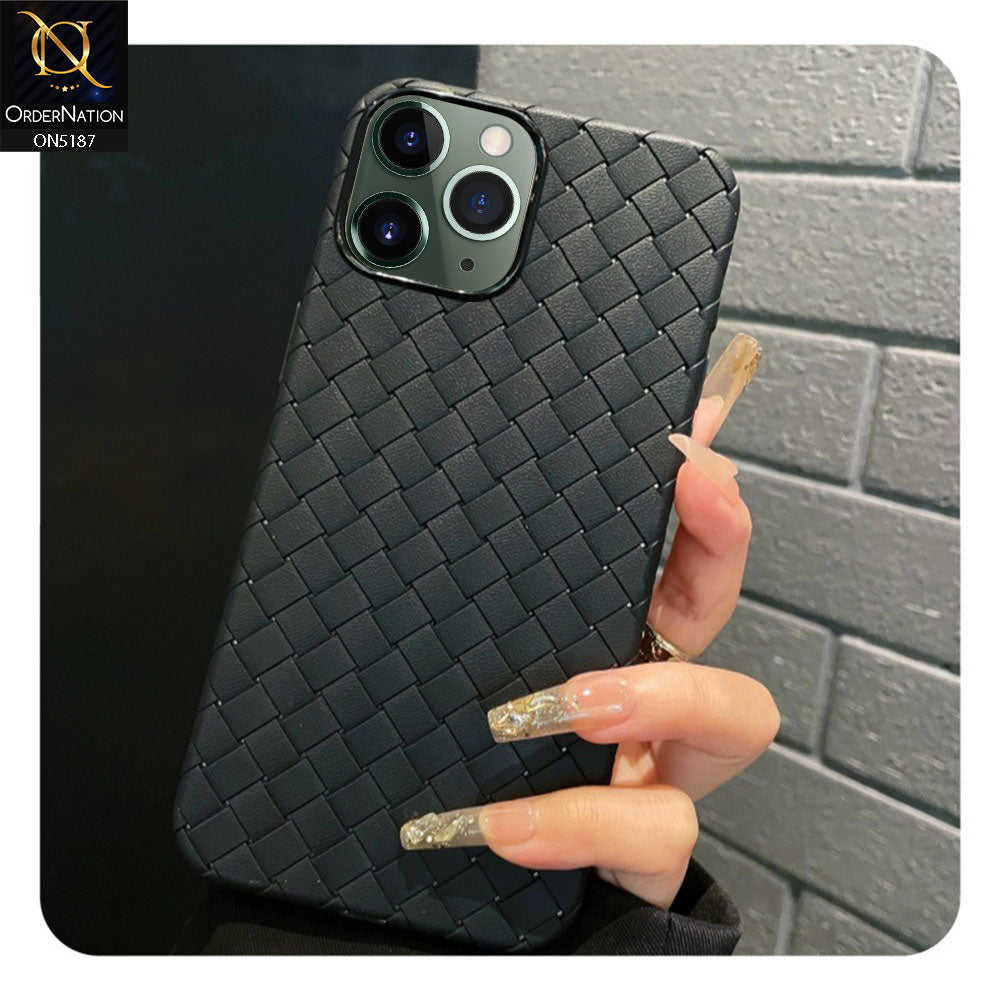 iPhone 11 Pro Max Cover - Black - New Woven Design Leather Feel Soft TPU Case