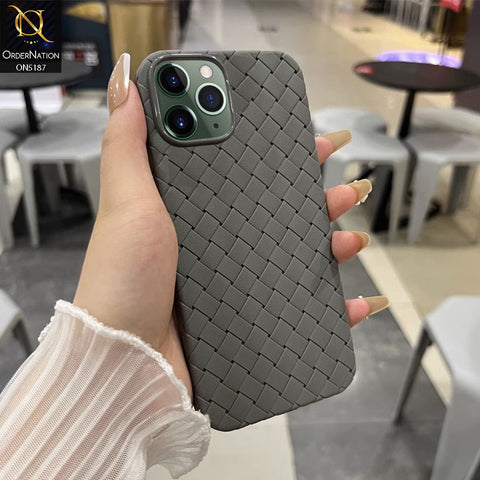 iPhone 11 Pro Cover - Gray - New Woven Design Leather Feel Soft TPU Case