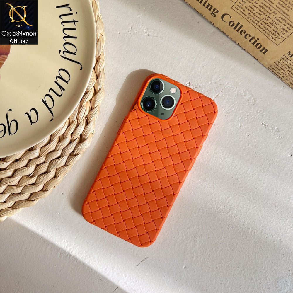 iPhone 11 Pro Cover - Orange - New Woven Design Leather Feel Soft TPU Case