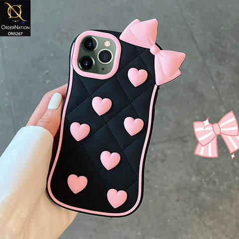 iPhone 11 Pro Cover - Pink - 3D Pink Heart with Bow-Knot Design Soft Protective Case