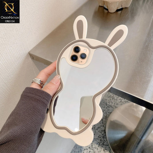 iPhone 11 Pro Max Cover - Gray - 3D Cute Cartoon Long Ears Make Up Mirror Soft Silicone Shockproof Case