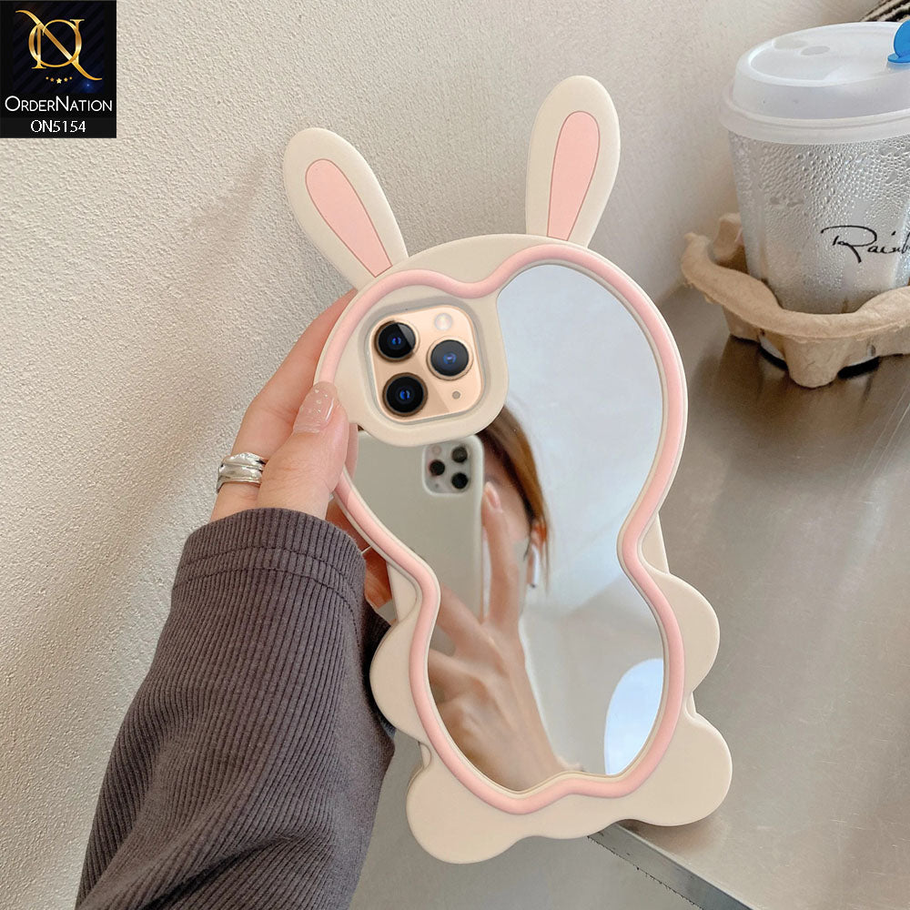 iPhone 11 Pro Max Cover - Pink - 3D Cute Cartoon Long Ears Make Up Mirror Soft Silicone Shockproof Case