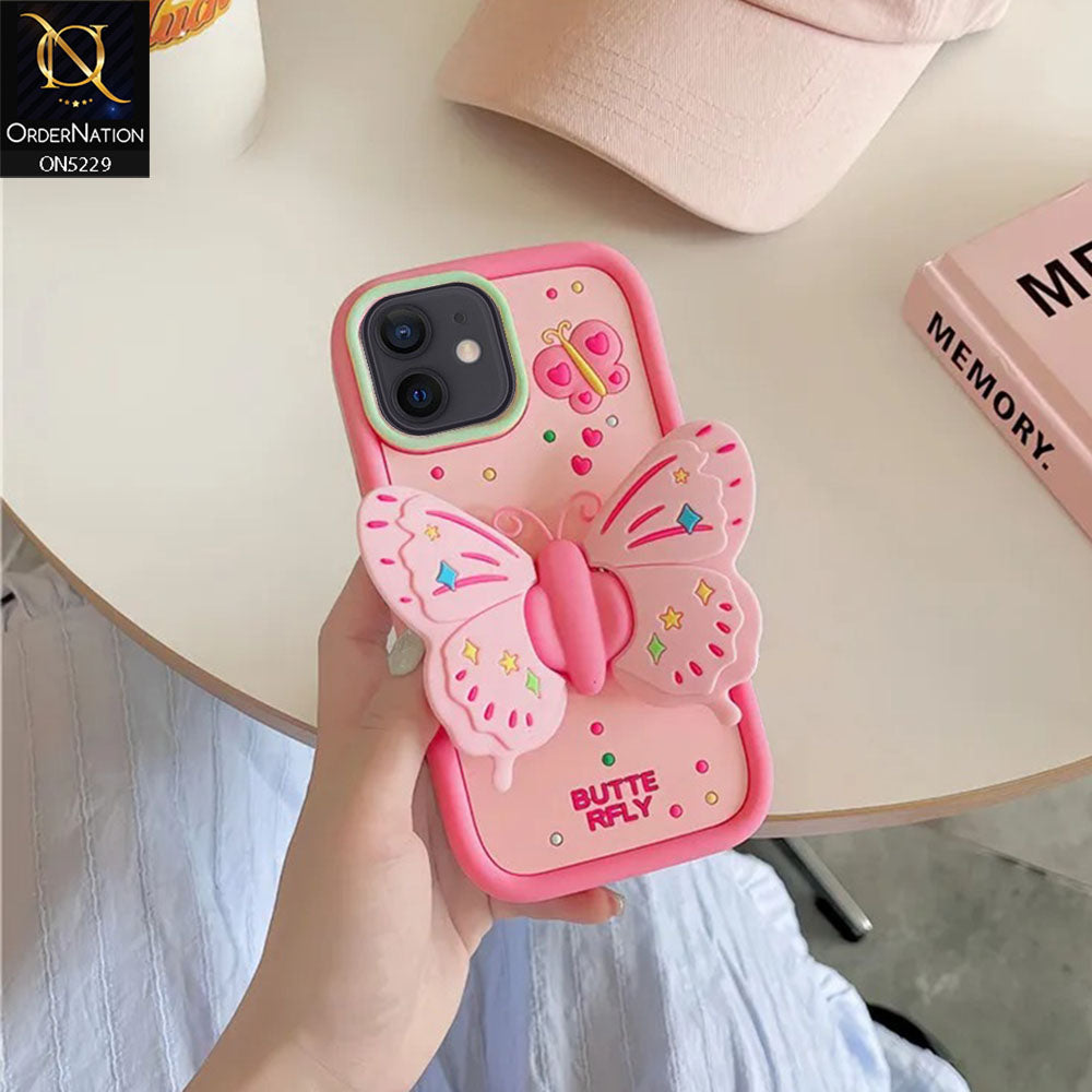 iPhone 12 Cover - Design1 - Cute 3D Butterfly Bracket Kickstand Beautiful Soft Case