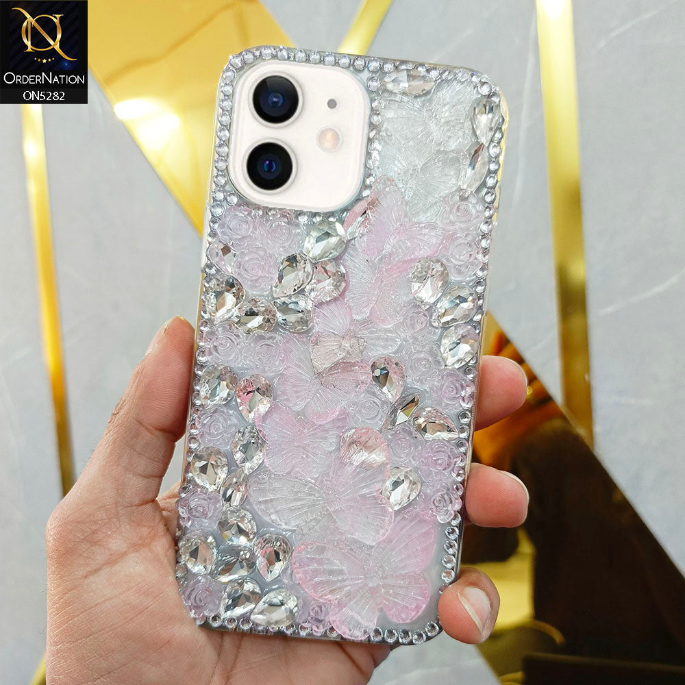 iPhone 11 Cover - Design 2 -  Cute 3D Flowers Butterfly Shiny Rhinestones Soft Border Case