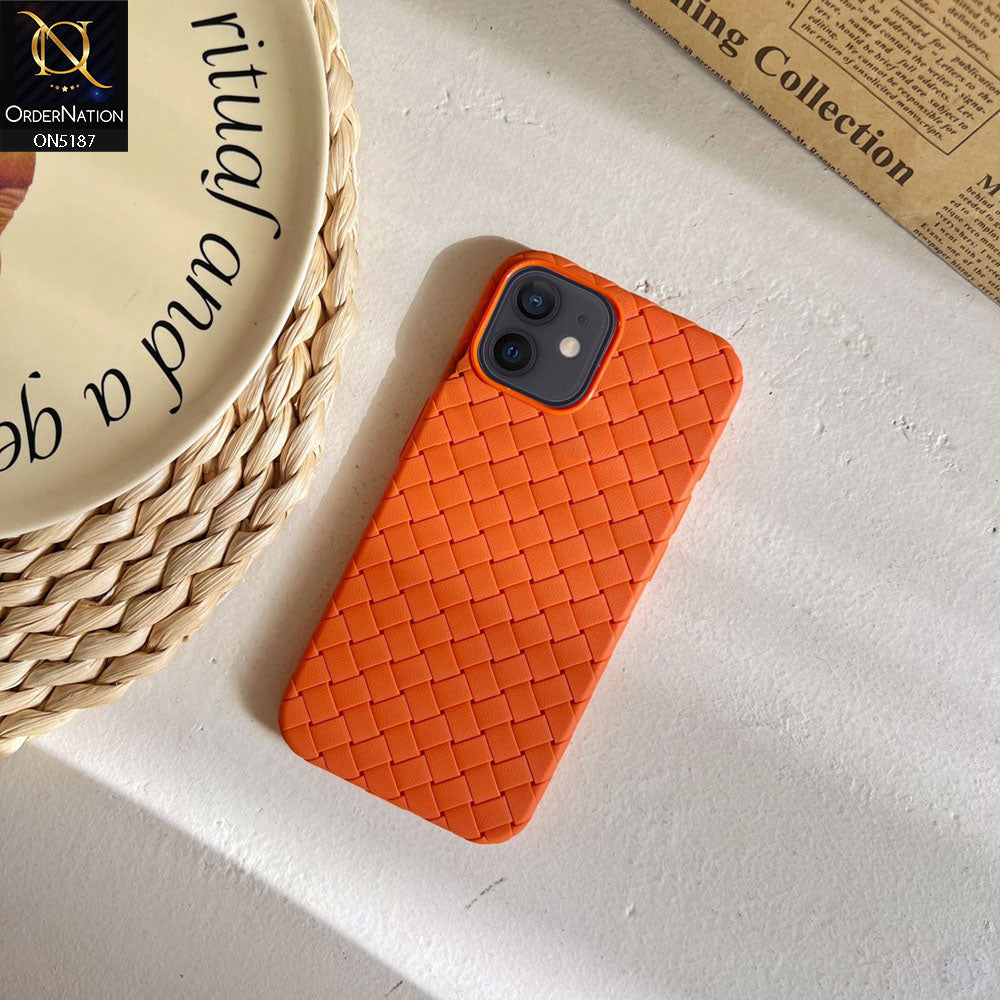 iPhone 12 Cover - Orange - New Woven Design Leather Feel Soft TPU Case