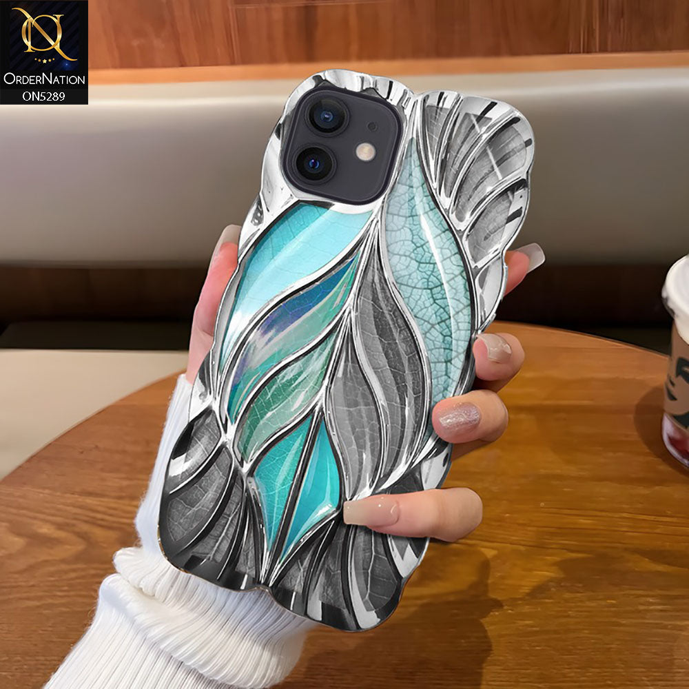 iPhone 12 Cover - Sea Green - Luxury 3D Colorful Maple Leaf Electroplatiang Wavy Soft Border Case