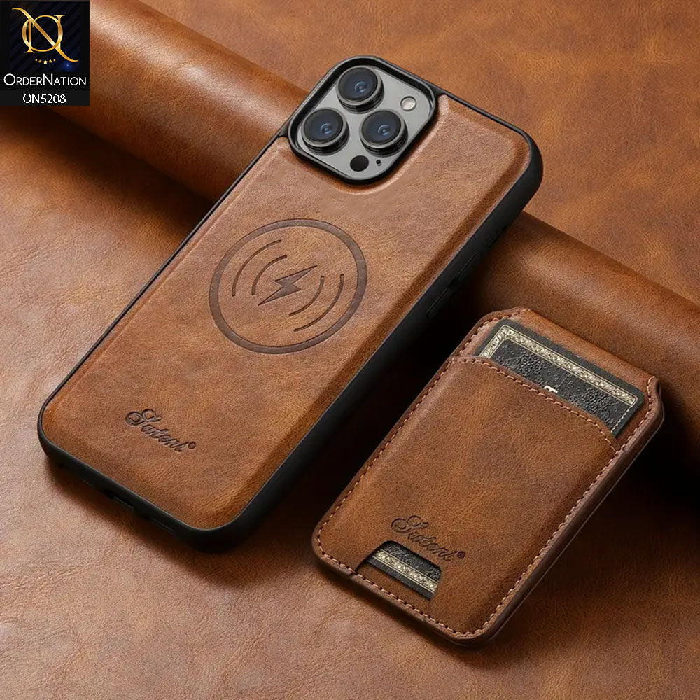 iPhone 12 Pro Max Cover - Brown - Luxuary Leather Case with Magnetic Wallet and Kick Stand Holder