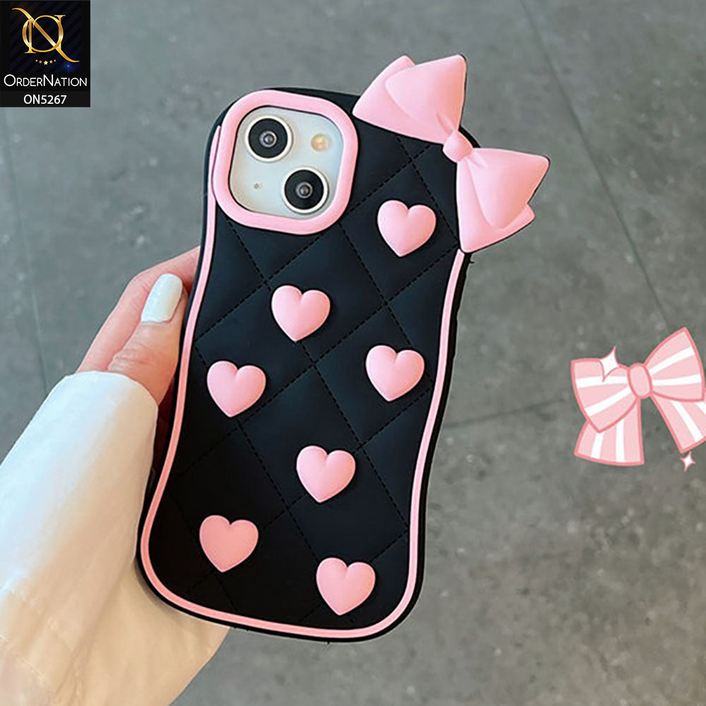 iPhone 14 Cover - Pink - 3D Pink Heart with Bow-Knot Design Soft Protective Case