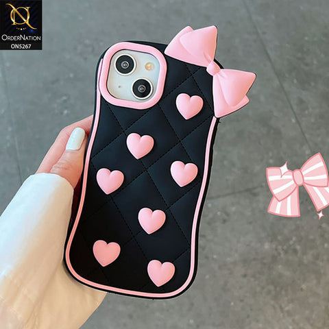 iPhone 13 Cover - Pink - 3D Pink Heart with Bow-Knot Design Soft Protective Case