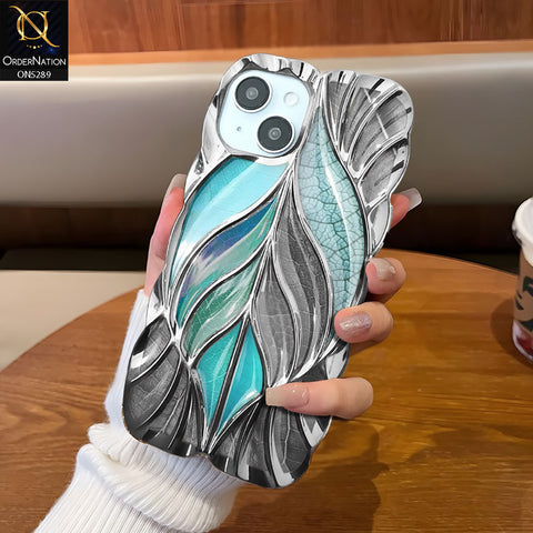 iPhone 14 Cover - Sea Green - Luxury 3D Colorful Maple Leaf Electroplatiang Wavy Soft Border Case