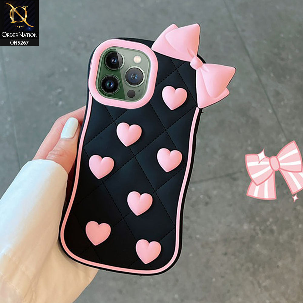 iPhone 13 Pro Max Cover - Pink - 3D Pink Heart with Bow-Knot Design Soft Protective Case