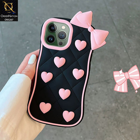 iPhone 14 Pro Max Cover - Pink - 3D Pink Heart with Bow-Knot Design Soft Protective Case