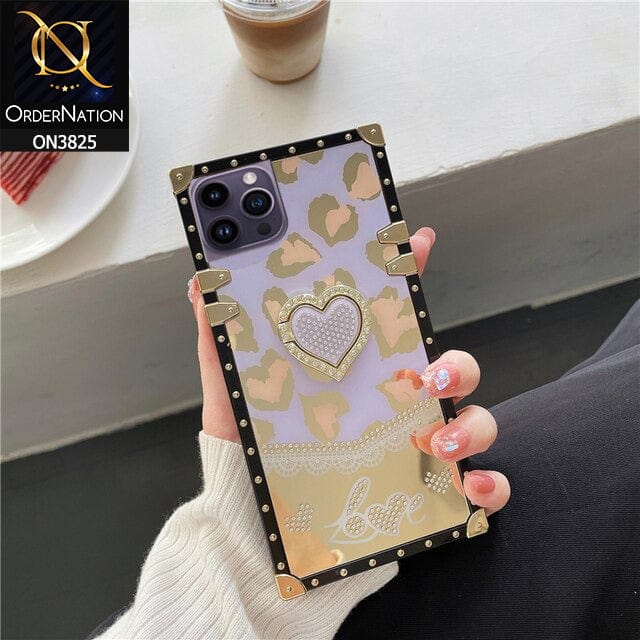 iPhone 13 Pro Max Cover - Design 3 - Heart Bling Diamond Glitter Soft TPU Trunk Case With Ring Holder