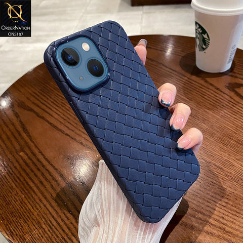 iPhone 15 Plus Cover - Blue - New Woven Design Leather Feel Soft TPU Case