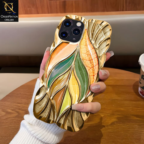 iPhone 11 Pro Max Cover - Golden - Luxury 3D Colorful Maple Leaf Electroplatiang Wavy Soft Border Case