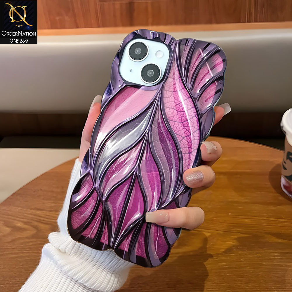 iPhone 14 Cover - Purple - Luxury 3D Colorful Maple Leaf Electroplatiang Wavy Soft Border Case