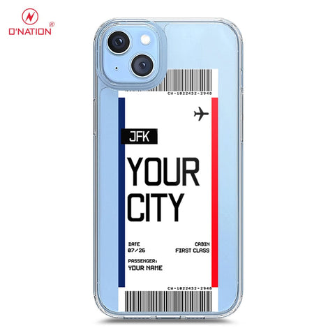 iPhone 14 Plus Cover - Personalised Boarding Pass Ticket Series - 5 Designs - Clear Phone Case - Soft Silicon Borders