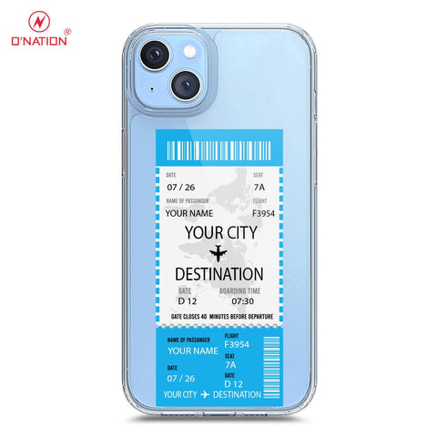 iPhone 14 Plus Cover - Personalised Boarding Pass Ticket Series - 5 Designs - Clear Phone Case - Soft Silicon Borders