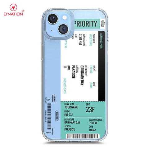 iPhone 14 Plus Cover - Personalised Boarding Pass Ticket Series - 5 Designs - Clear Phone Case - Soft Silicon Borders