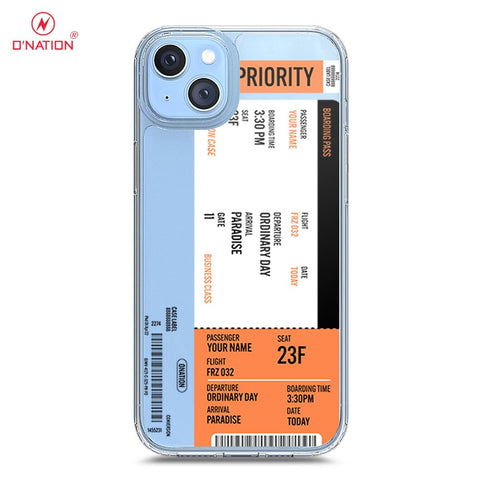 iPhone 14 Plus Cover - Personalised Boarding Pass Ticket Series - 5 Designs - Clear Phone Case - Soft Silicon Borders