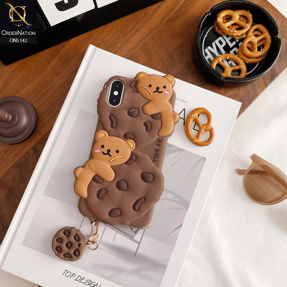 iPhone XS / X Cover - Brown - 3D Cartoon Kawaii Cookie Soft Silicon Case