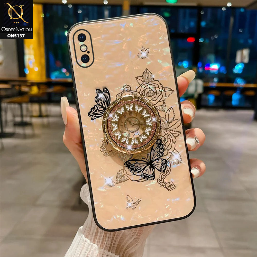 iPhone XS Max Cover - Golden - TYBOMB Luxury Shiny Glass Butterfly Bling Diamond Metal Holder Soft Border Case