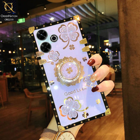 Infinix Hot 40 Pro Cover - Light Purple - Square Bling Diamond Glitter Soft TPU Trunk Case with Ring Holder