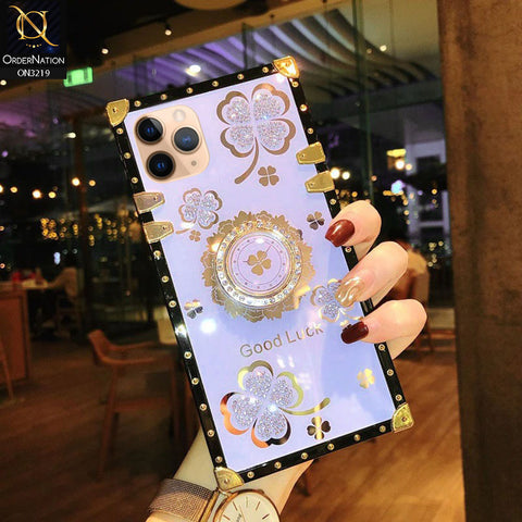 iPhone 11 Pro Max Cover - Light Purple - Square Bling Diamond Glitter Soft TPU Trunk Case with Ring Holder