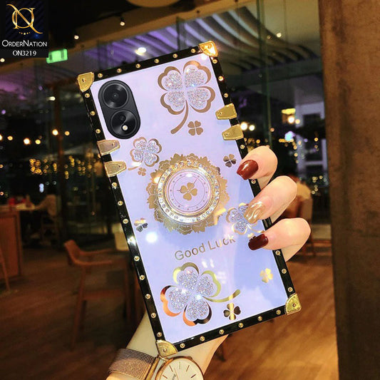 Oppo A18 Cover - Light Purple - Square Bling Diamond Glitter Soft TPU Trunk Case with Ring Holder