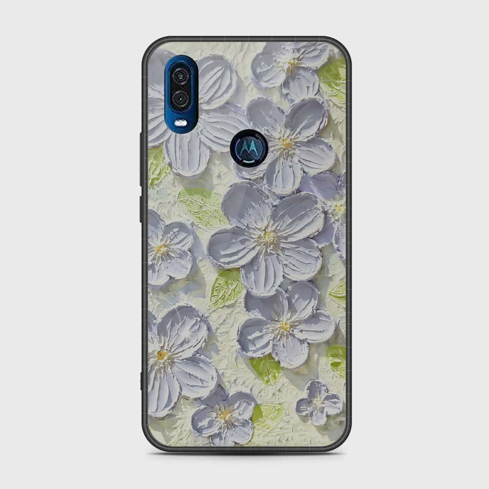 Motorola One Vision Cover - Floral Series - Design 12 - Grey & Green - HQ Premium Shine Durable Shatterproof Case