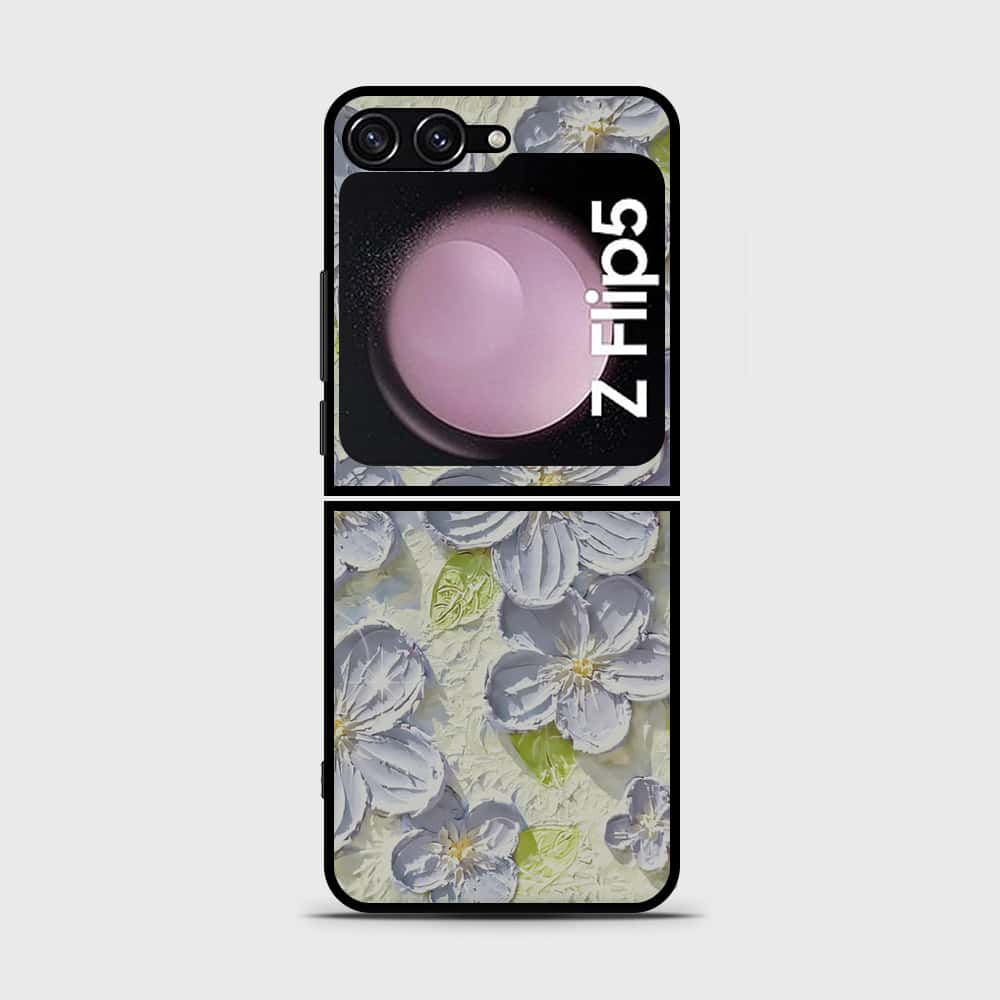 Samsung Galaxy Z Flip 5 5G Cover - Floral Series - Design 12 - Grey & Green - HQ Premium Shine Durable Shatterproof Case