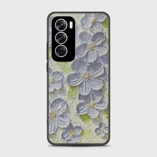 Oppo Reno 12 Cover - Floral Series - Design 12 - Grey & Green - HQ Premium Shine Durable Shatterproof Case