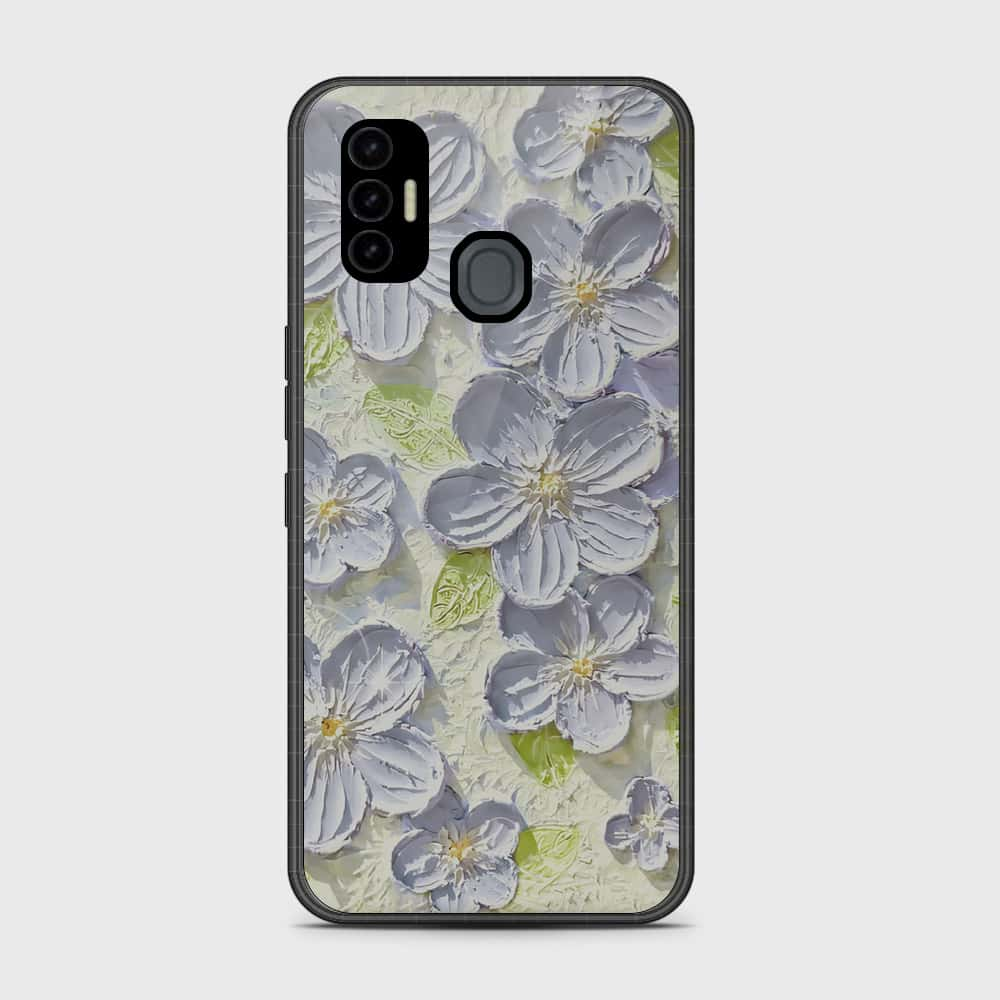 Tecno Spark 7 Cover - Floral Series - Design 12 - Grey & Green - HQ Premium Shine Durable Shatterproof Case