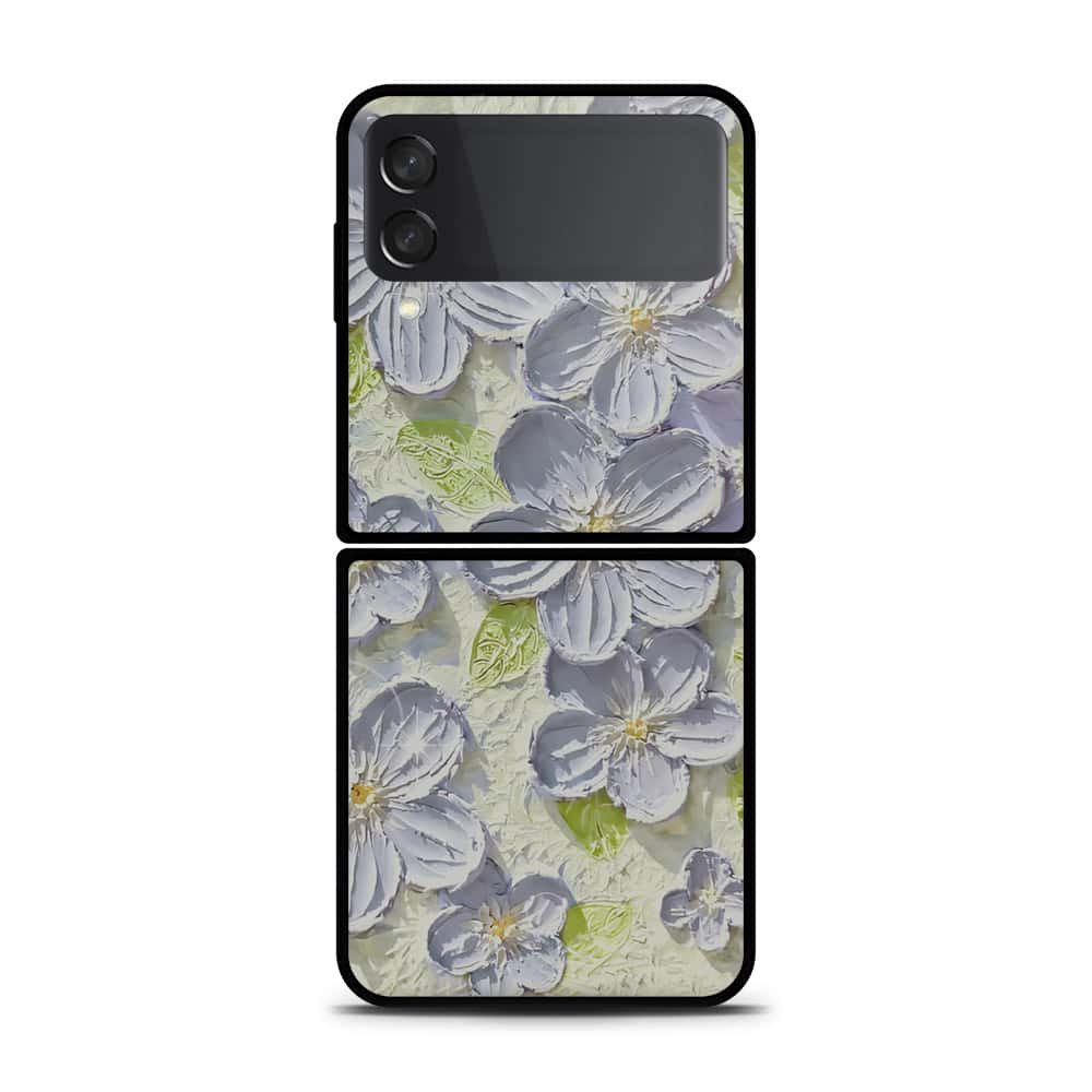 Samsung Galaxy Z Flip 3 5G Cover - Floral Series - Design 12 - Grey & Green - HQ Premium Shine Durable Shatterproof Case