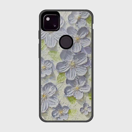 Google Pixel 4a 4G Cover - Floral Series - Design 12 - Grey & Green - HQ Premium Shine Durable Shatterproof Case