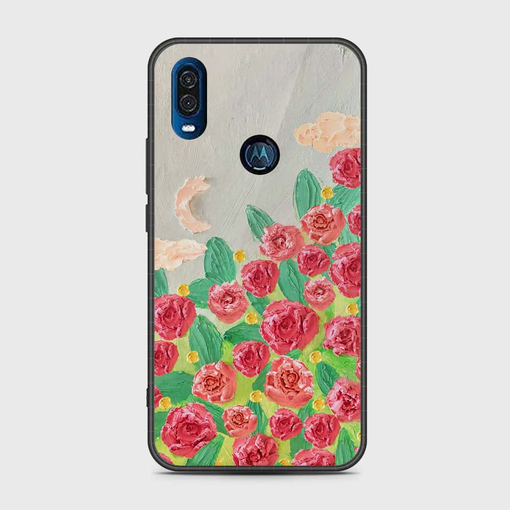 Motorola One Vision Cover - Floral Series - Design 10 - Red & Green - HQ Premium Shine Durable Shatterproof Case