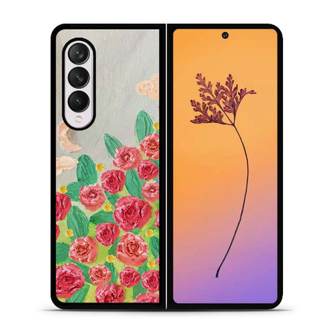 Samsung Galaxy Z Fold 4 5G Cover - Floral Series - Design 10 - Red & Green - HQ Premium Shine Durable Shatterproof Case