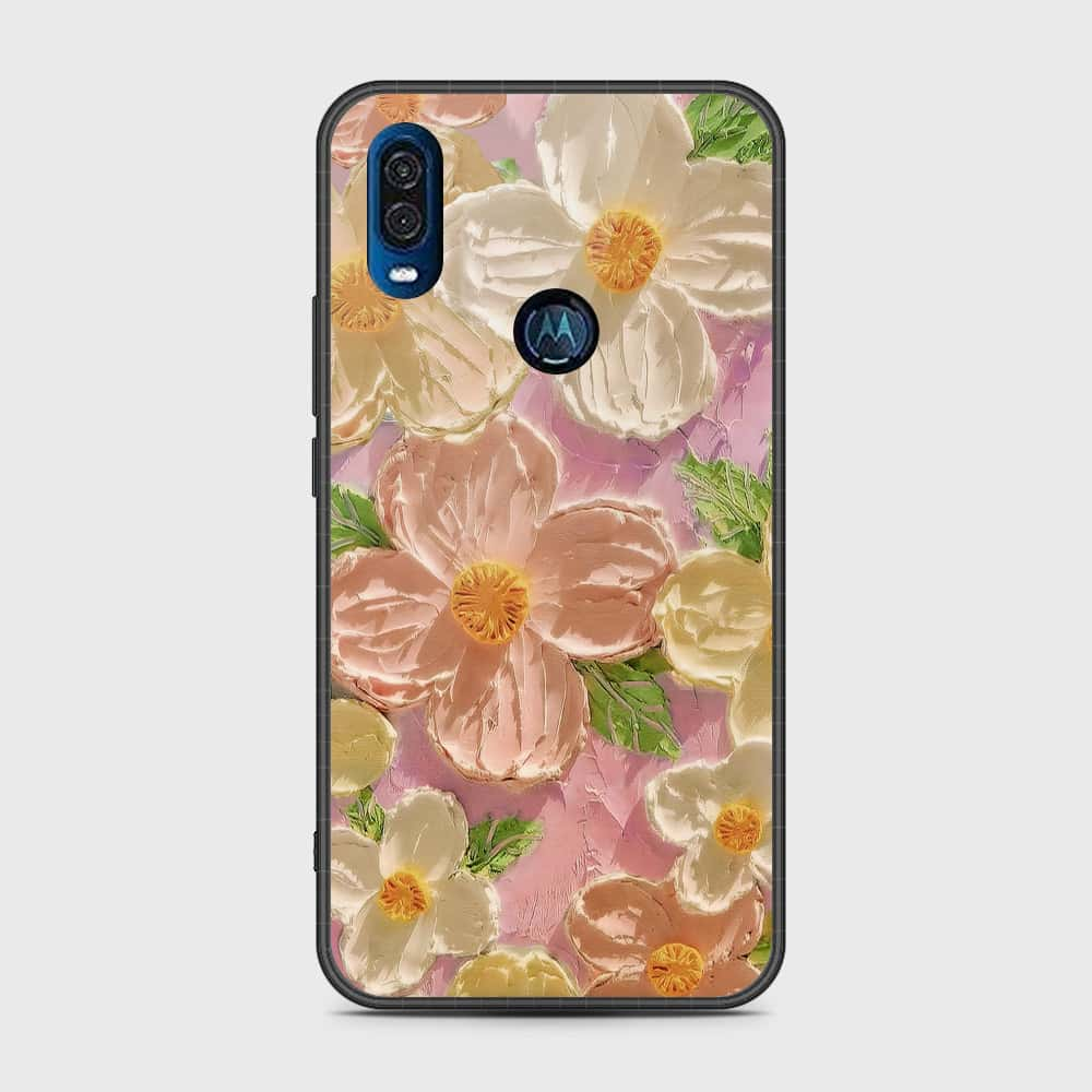 Motorola One Vision Cover - Floral Series - Design 11 - White & Green - HQ Premium Shine Durable Shatterproof Case