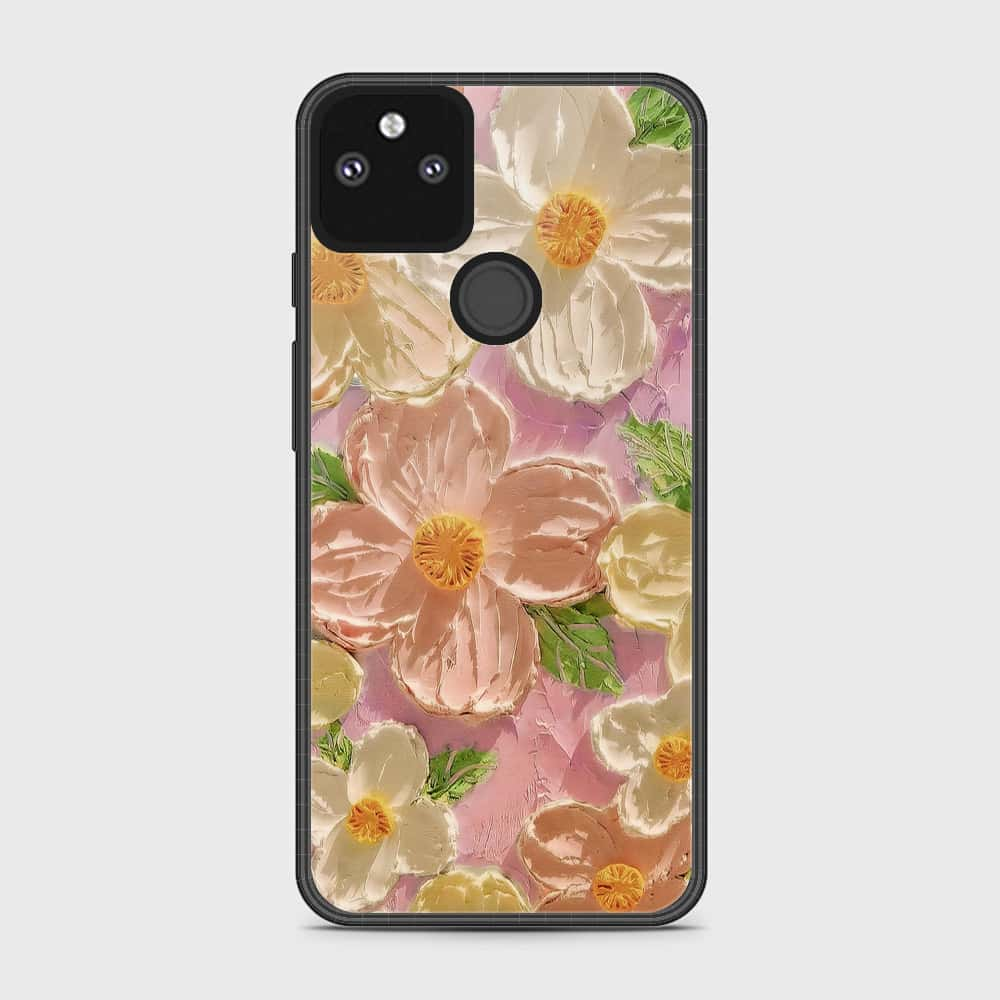 Google Pixel 5a 5G Cover - Floral Series - Design 11 - White & Green - HQ Premium Shine Durable Shatterproof Case