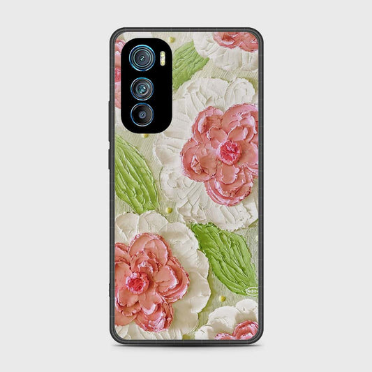 Motorola Edge 30 Cover - Floral Series - Design 13 - Offwhite & Green - HQ Premium Shine Durable Shatterproof Case